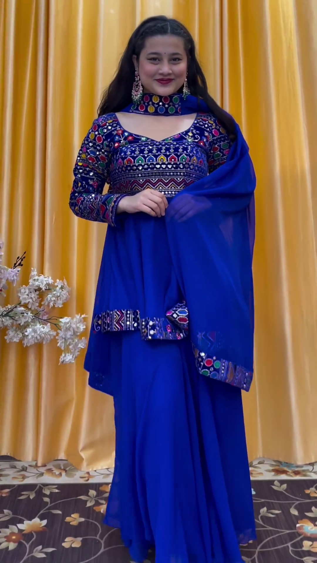 Royal Blue Top Palazzo Set With Dupatta in Georgette with Embroidery Trending Dress