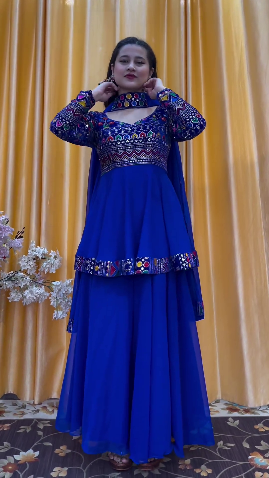 Royal Blue Top Palazzo Set With Dupatta in Georgette with Embroidery Trending Dress