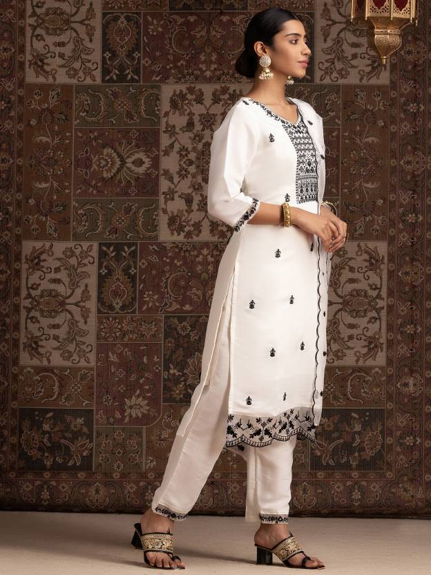 Women Silk Blend Kurta Trouser Dupatta Set