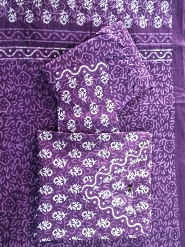 Purple Cotton Printed Kurti With Pant & Dupatta Set