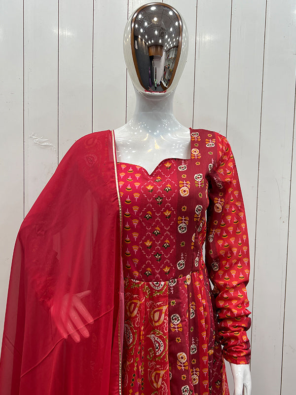 Magenta Red Anarkali Gown With Dupatta Set