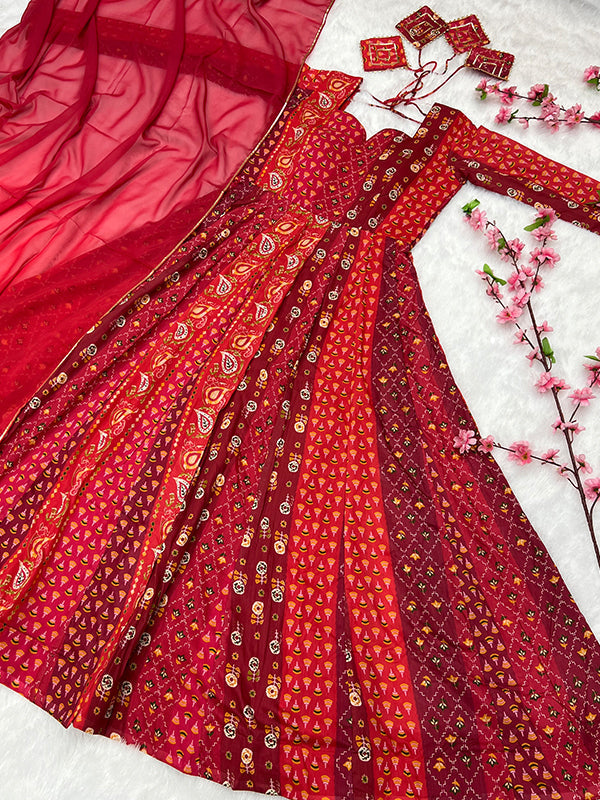 Magenta Red Anarkali Gown With Dupatta Set