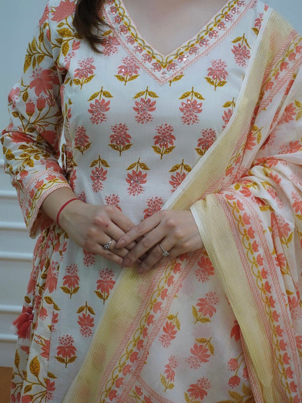 Orange Cotton Afghani Kurti With Pant & Dupatta Set