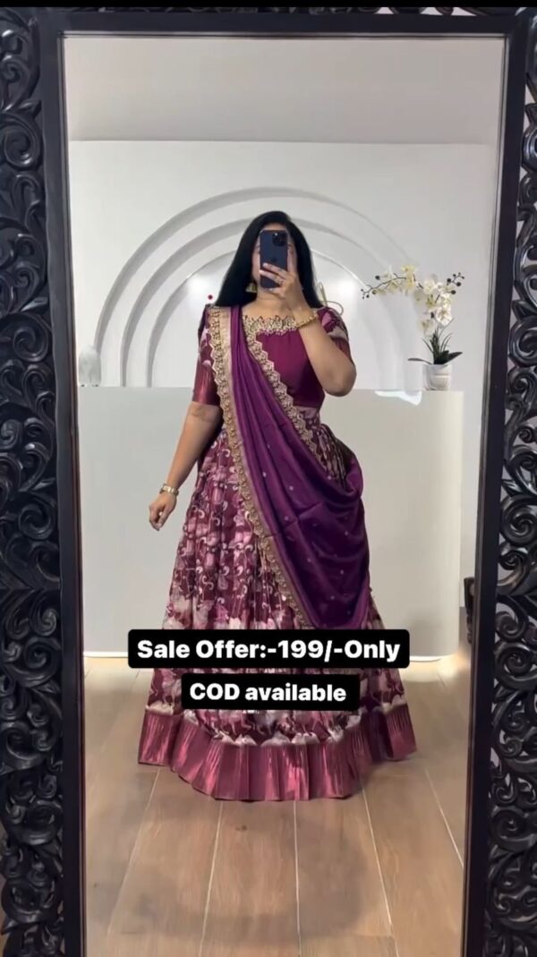 Purple Color Printed Lehenga Choli For Weddng Wear